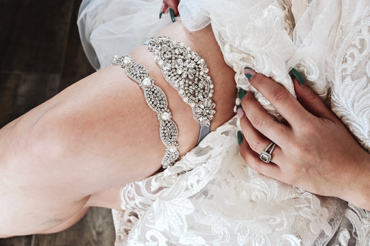 Wedding Garter & Toss Garter, Vintage Crystal Pearl Details, Steel Blue Set, Something Bridal