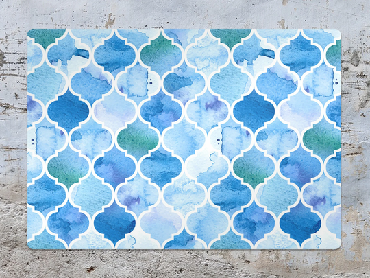 Morocco Tile Blue Chair Mat, White Vinyl Floor Protective Watercolor Splat Pvc Area Rug, Kids Room Decor