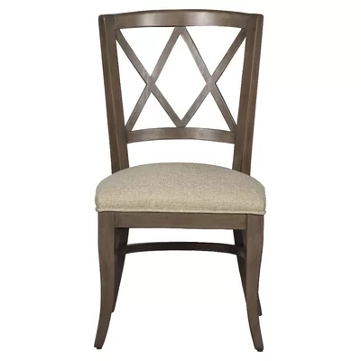 Portsmouth Upholstered Cross Back Side Chair in French Oak