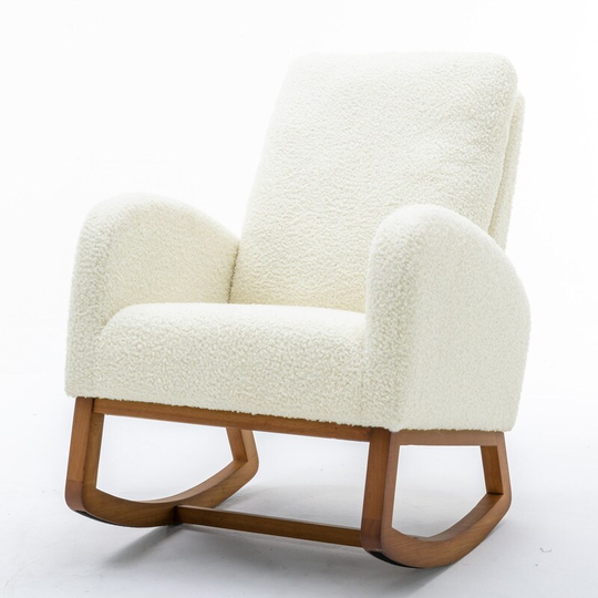 Living Room Comfortable Rocking Chair, White Fabric