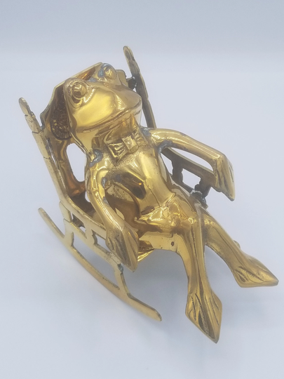 Brass Frog in Rocking Chair Figurine Bow Tie Gentleman Made Korea