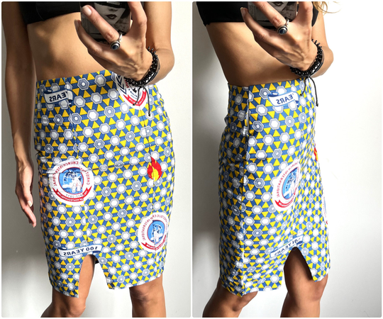Printed Pencil Vintage Skirt/High Waist Skinny Front Split Knee Length - Xs