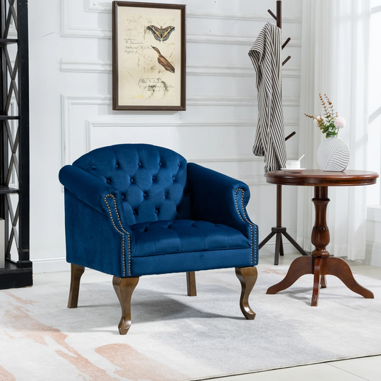 Upholstered Accent Chair Lounge Chair with Wood Legs, Blue