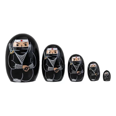 5 Piece Cobel Ninja Wooden Toy Stacking Nesting Dolls Hand Painted Wood Figurine Set