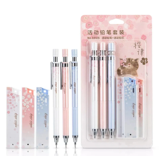 6Pcs Set Mechanical Pencil, 0.5mm Automatic Cherry Blossom Student Supplies, Stationery Gift