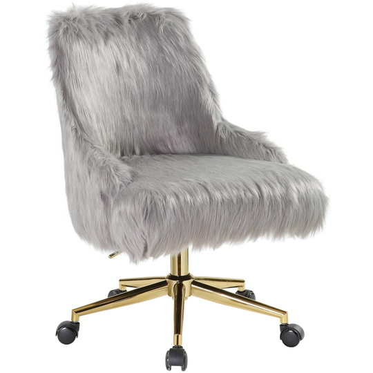 ACME Arundell II Office Chair in Gray Faux Fur & Gold Finish