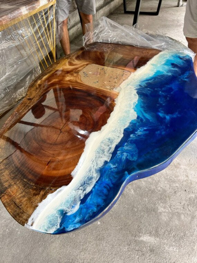 Large Teak & Resin Beach Coffee Table 5' X 3' Fs114