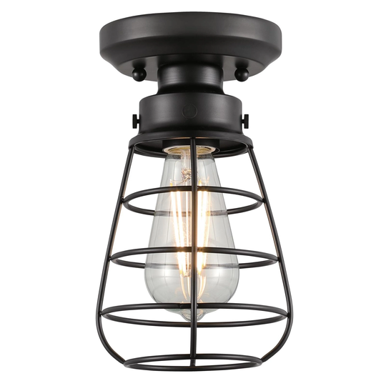 Westinghouse Lighting Bandera 5 Inch, One Light Semi-Flush Mount Ceiling Fixture, Matte Black Finish, Cage Shade - 5-Inch