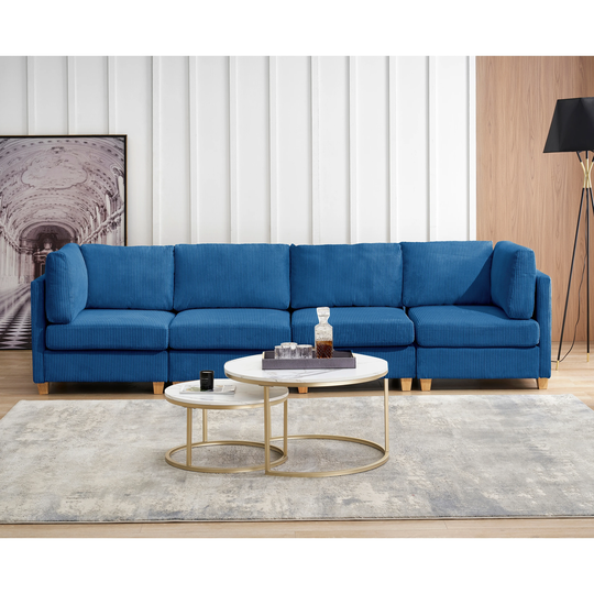Modern Convertible L Shape Sofa Corduroy Fabric Padded Sectional Sofa Comfortable Living Room Sofa Furniture with Solid Wood