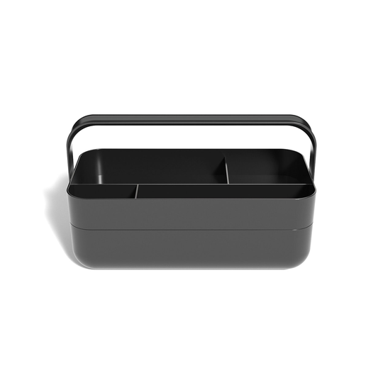 TRU RED 5-Compartment Black Plastic Desktop Organizer with Handle - 8.07" x 11.5" x 4.33"