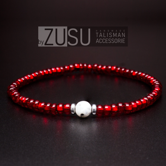 Moonstone Mens Bracelet, Red Minimalist Stretch Bracelet For Men, Mens Birthstone Nice Gift Friend & Men, Christmas Gift