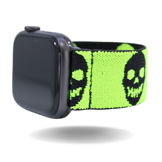 Elastic Watch Band For Apple - All Series | Models 1 8, Se, Ultra | Neon Green Yellow Skulls Handmade Stretchy Comfy Strap