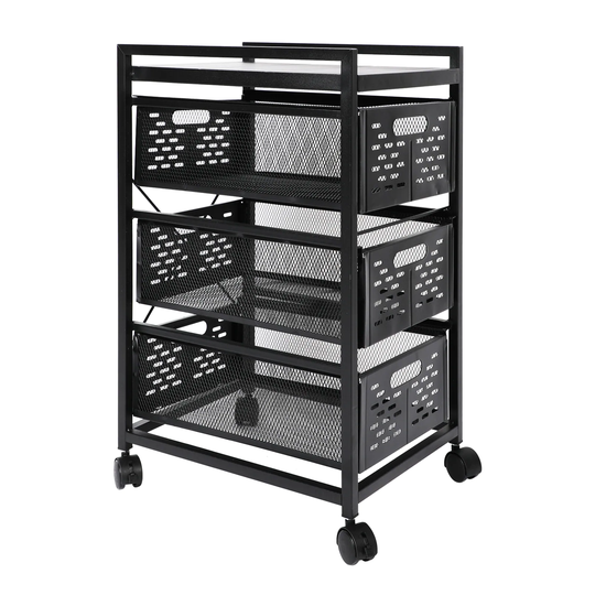 Office File Cabinet with 3 Drawers Mesh Storage Drawer Cart with Wheel - 3 Drawers