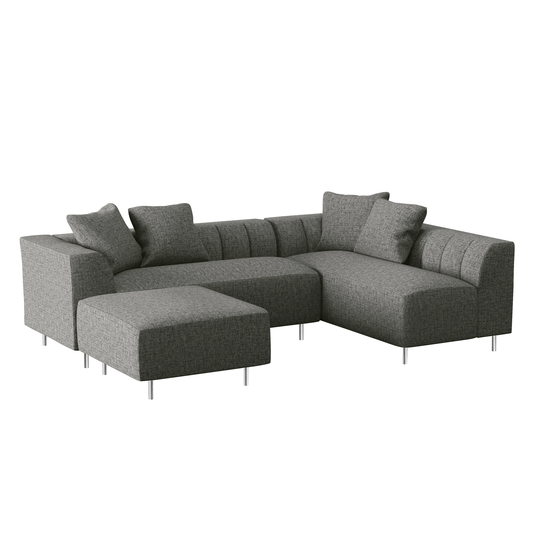 Porch & Den Phoenix Channel-Tufted Sectional Sofa with Ottoman