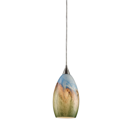 Sandstone 1-Light Mini Pendant in Satin Nickel with Multi-colored Glass