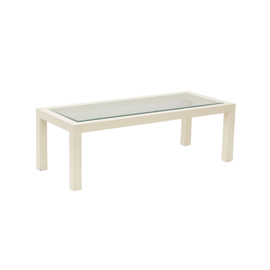 Rectangular White Parsons Coffee Table With Inset Glass Top
