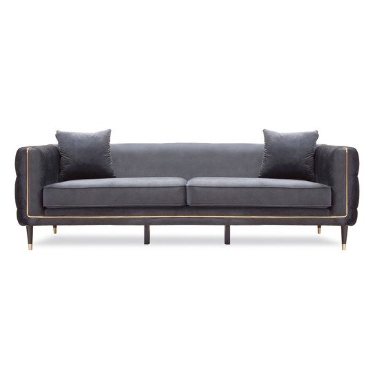 Harp & Finial - Olsen Sofa - Gray Velvet On Hardwood Frame With Brass Metal Trim