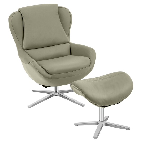 Gymax Swivel Rocking Chair Top Grain Leather Lounge Armchair w/Ottoman - See Details