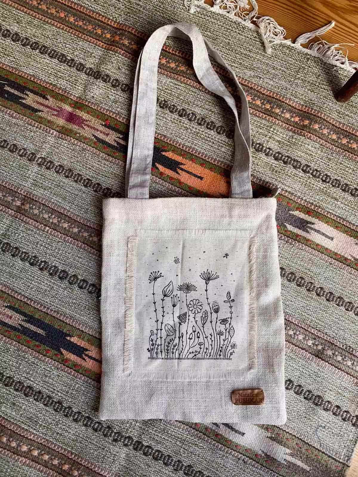 Linen Bag Floral Pattern Handpainted Tote Flower Shopping Shopper Designer Bags Ukraine Shop Seller