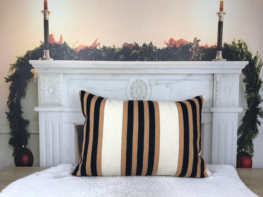 Bohemian Kilim Pillow, Accent Sofa Wool Couch 16x24 Inches Handmade Lumbar Farmhouse Decor 2618