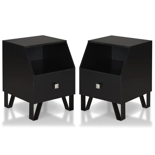 Modern Wood Storage End Table in Black - Set of 2 - 54 x 84