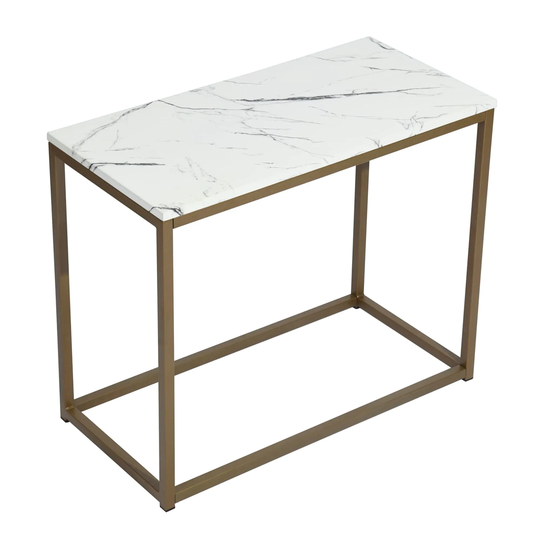 Open Rectangular Marble Side Table 28 Inch Modern Accent Table with Metal Frame End Table for Living Room Bedroom