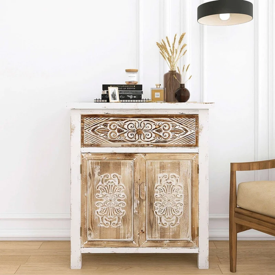 Weathered Wood Cabinet with 1 Drawer and 2 Doors