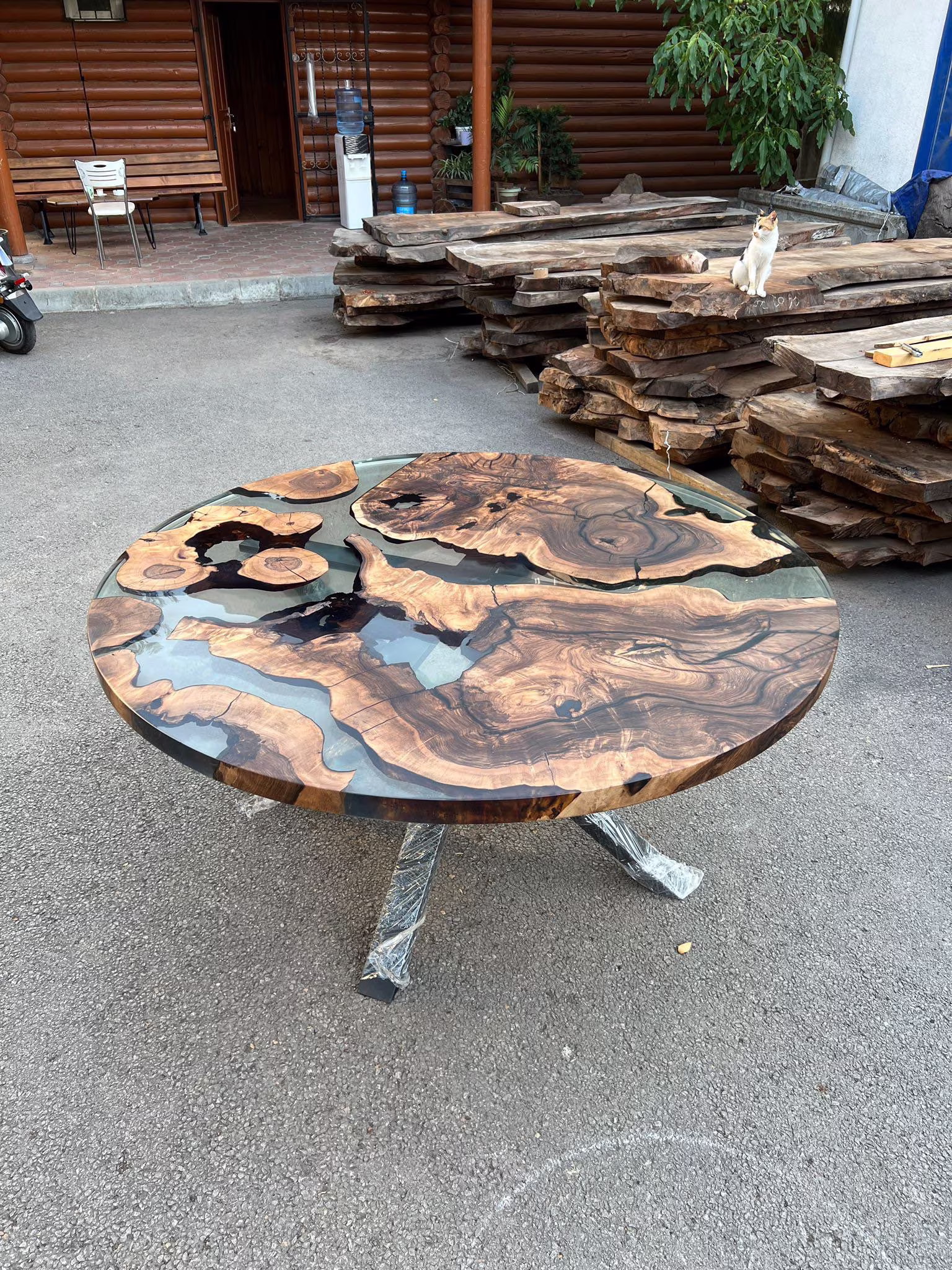 Epoxy Resin Table, Custom 60" Diameter Round Aesthetic Smoke Gray Table For Heather F
