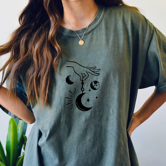 Comfort Colors Celestial Shirt, Hand Holding Moon T-Shirt, Boho Comfy Oversized Gift