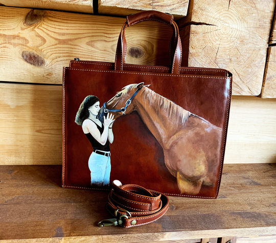 Shoulder Briefcase Leather Satchel Laptop Bag Hand Painted