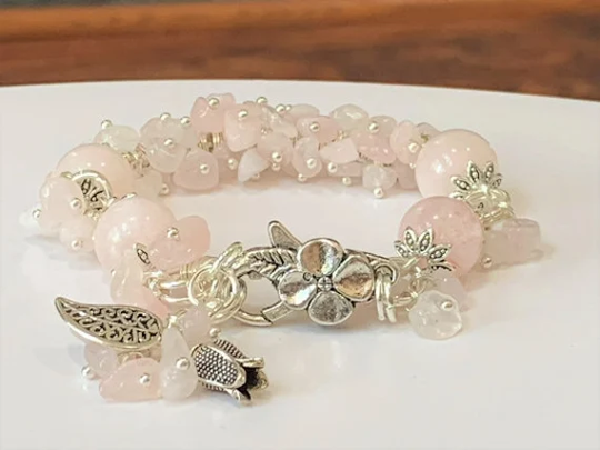 Rose Quartz Bracelet, Delicate Natural Crystal Gemstone Bracelet. Large 12mm Beads