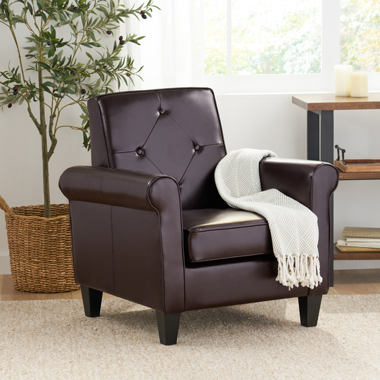 Isaac Tufted Brown Leather Club Chair by Christopher Knight Home