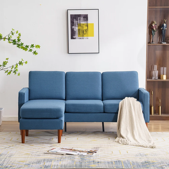 3-Seater Indoor Modular Sofa with Ottoman and Solid Legs