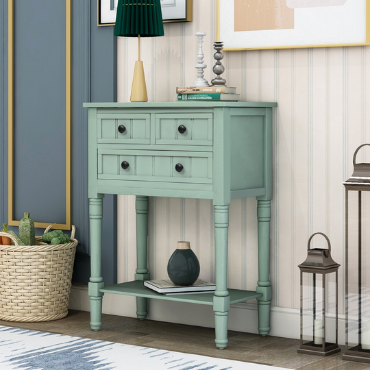Narrow Console Table, Slim Sofa Table with 3 Drawers&Shelf, Retro Blue