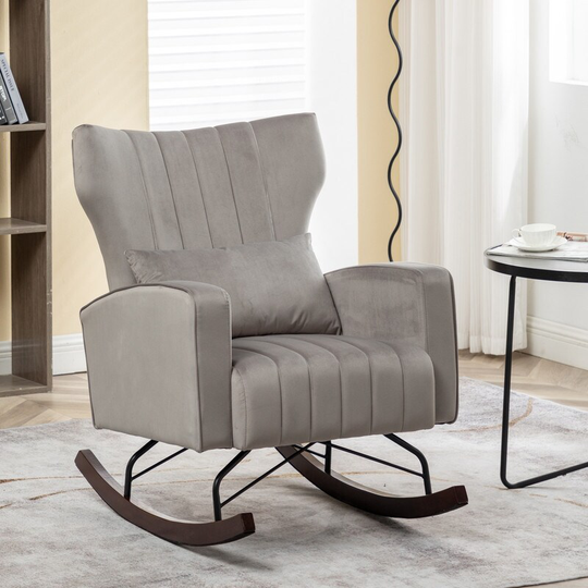 Velvet Upholstered Nursery Rocking Chair, Accent Rocking Chair