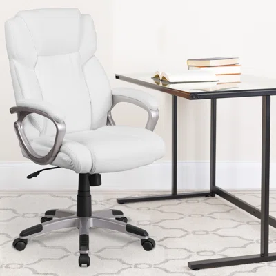 Kalman Mid-Back LeatherSoft Executive Swivel Office Chair with Padded Arms