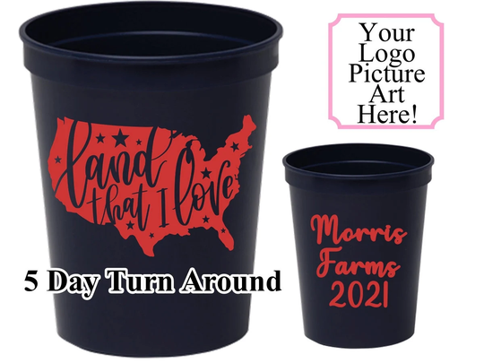 One Color Personalized Custom 16Oz Stadium Cup-4Th Of July Party Cups-Fourth Cup Cups-Custom Patriotic