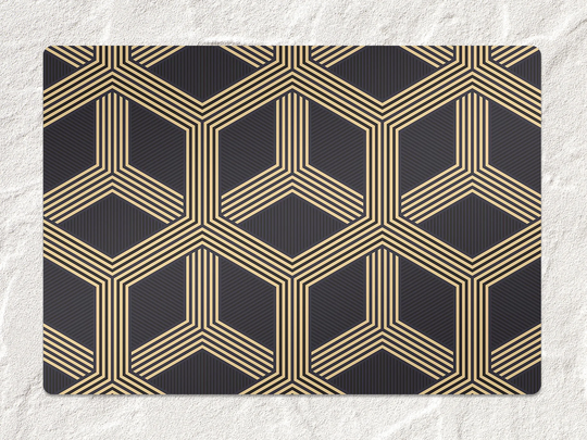 Elegant Geometric Chair Mat, Black Vinyl Floor Beige Protective Art Deco Splat Pvc Area Rug, Comfort Splash Mat