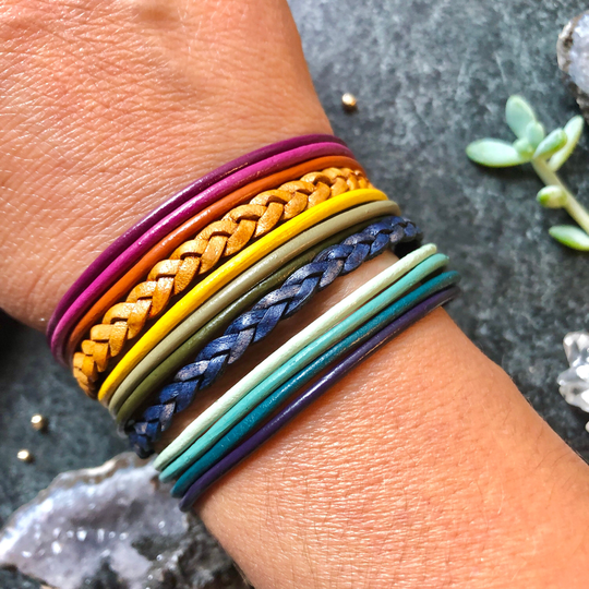 Autumn Inspired Rainbow Leather Cuff Bracelet