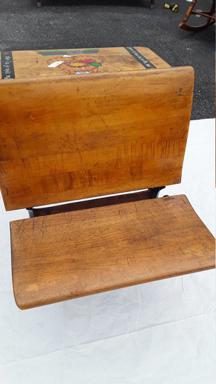 Vintage Wood & Cast Iron Child's School Desk with Folding Chair Eclipse#5 Interesting Writings & Photos
