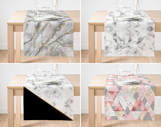 Marble Table Runner, Gray Cover, Modern Design Tableware, Pink Sheet, Stylish Topper, Home Gift, Decor
