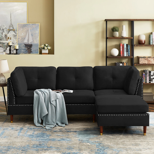 L-Shaped Sectional Sofa Couch with Ottoman