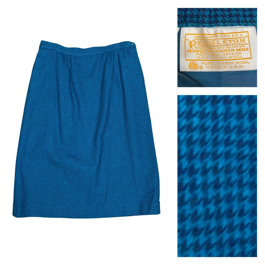 Vintage Pendleton Skirt/Blue Houndstooth Wool High Waist Pencil Women's Xl