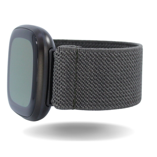 Elastic Fitbit Sense/Versa 3 Watch Band - Fits & Solid Dark Grey Military Dressy Holiday Xmas Fall Gift Fit