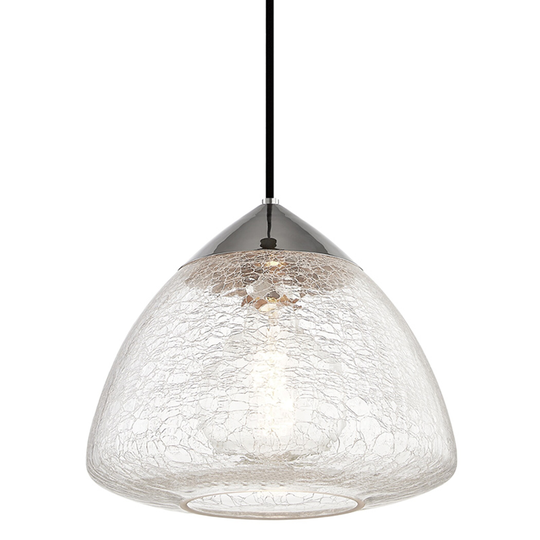 Mitzi by Hudson Valley Maya 1-light Polished Nickel Large Pendant, Clear Crackle Glass