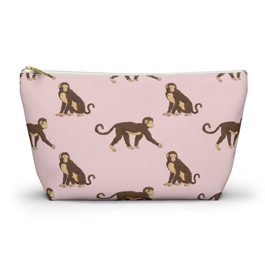 Monkey Pouch, Pencil Case, Safari Animal Custom Teacher Bridesmaid Cosmetic Bag, Zipper Makeup Accessory Pouch