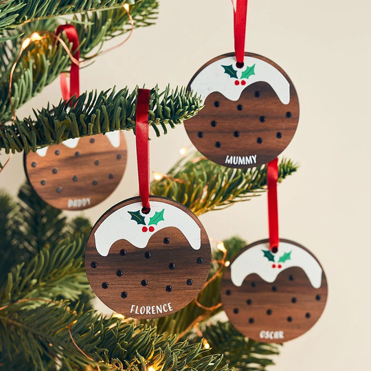 Personalised Christmas Pudding Table Place Setting + Tree Decoration Bauble Set Of 4 | Xmas Decor Party Favor