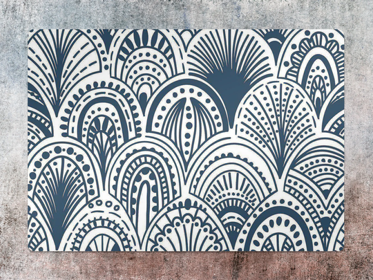 Blue Bohemian Chair Mat, Vinyl Floor White Protective Rustic Splat Pad, Decorative Comfort Mat