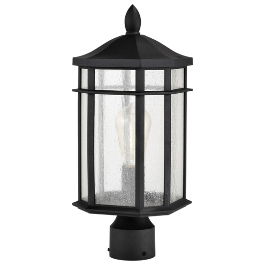 Raiden Outdoor Post Light Pole Lantern 1 Light Matte Black Finish Clear Seeded Glass