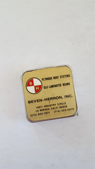 Vintage Circa 1960's Barlow Advertising Tape Measure Beven-Herron Inc 6Ft in Imperial Inches, Clean